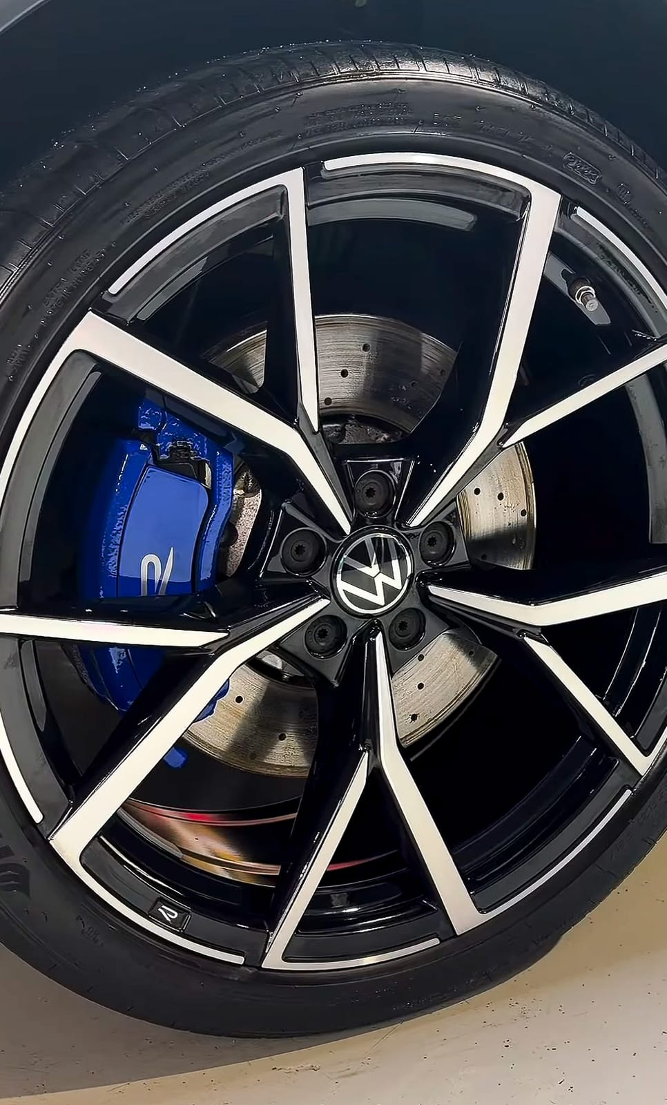 Detailed wheel and brake caliper, close-up